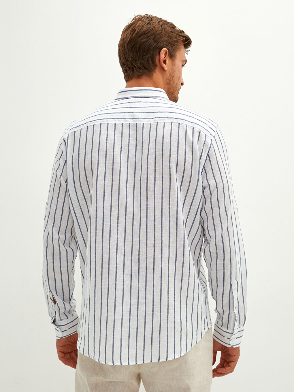 Chemise en Lin Rayée à Manches Longues pour Hommes Coupe Régulière-6