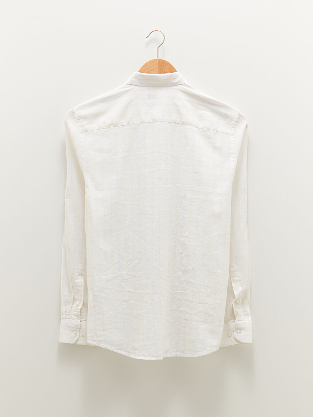 Sarı Regular Fit Uzun Kollu Çizgili Keten Erkek Gömlek-7