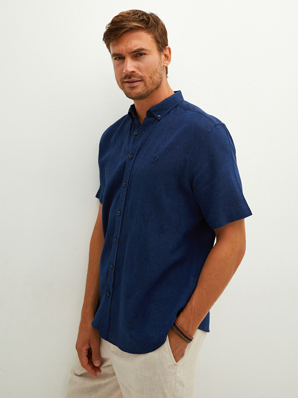 Regular Fit Short Sleeve Linen Men's Shirt-2