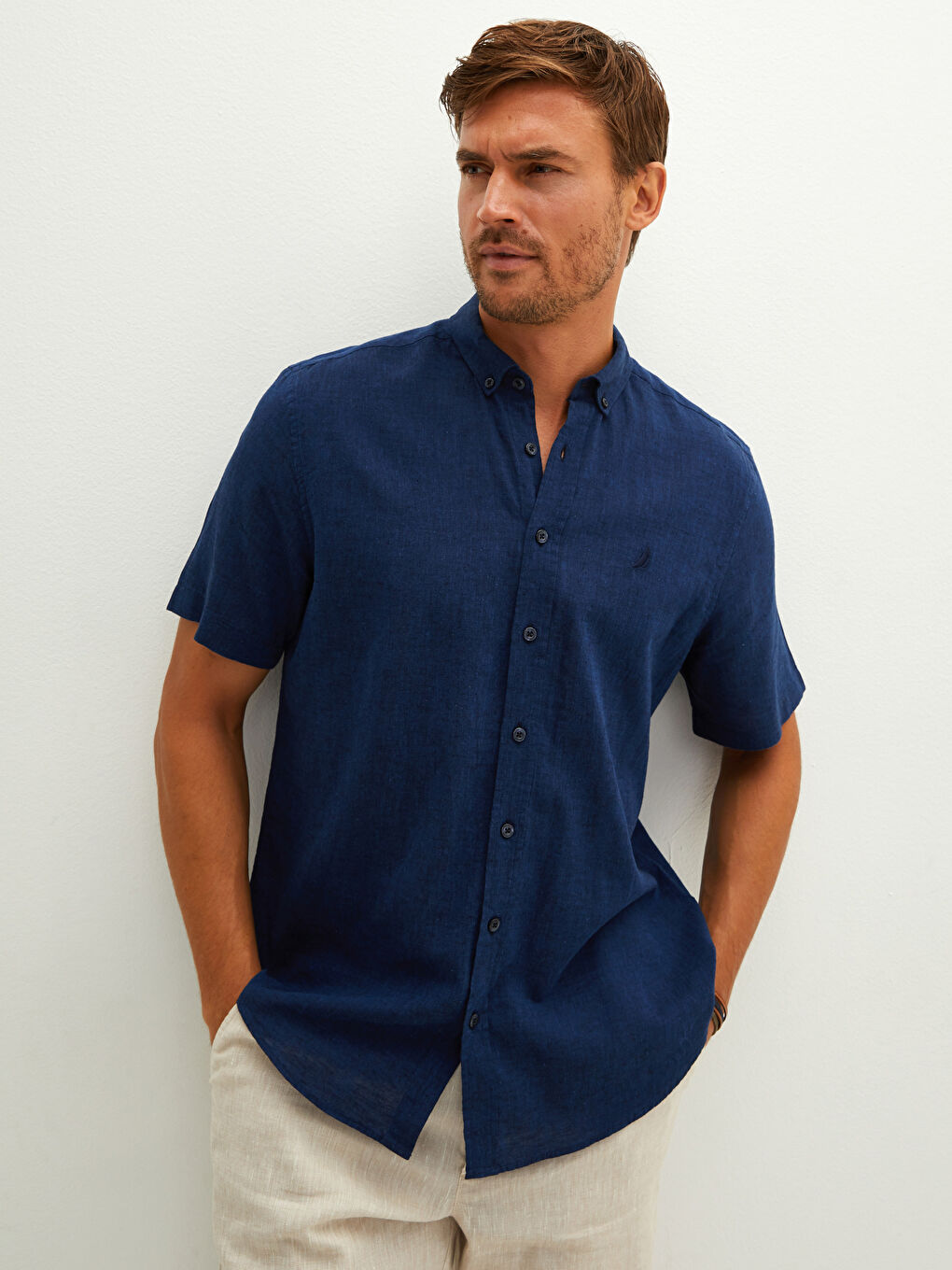 Regular Fit Short Sleeve Linen Men's Shirt