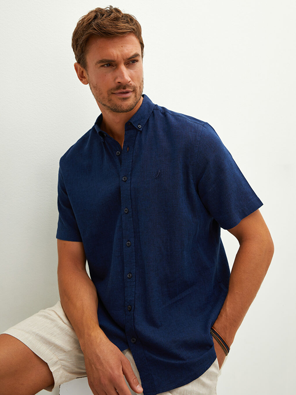 Regular Fit Short Sleeve Linen Men's Shirt-1