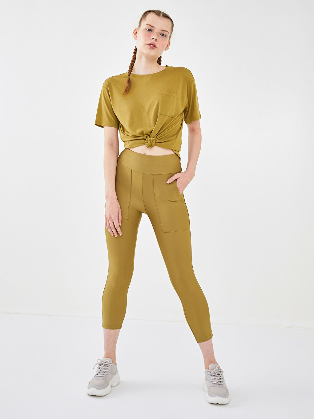 Leggings de Sport pour Femmes Droits à Poches et Taille Élastiquée-1