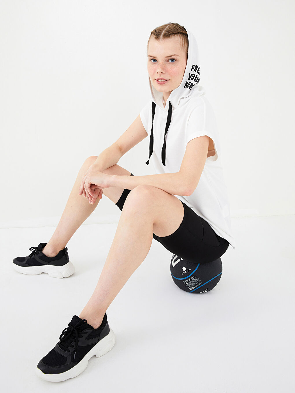 XSIDE ACTIVE Hooded Collar Printed Short Sleeve Women's Sports T-Shirt -S1LI80Z8-EEW