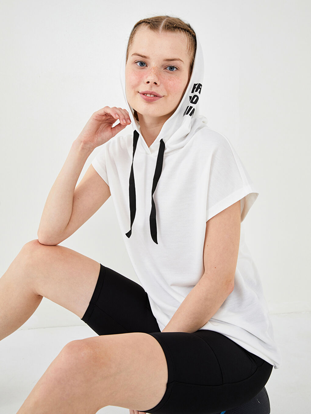 XSIDE ACTIVE Hooded Collar Printed Short Sleeve Women's Sports T-Shirt -S1LI80Z8-EEW
