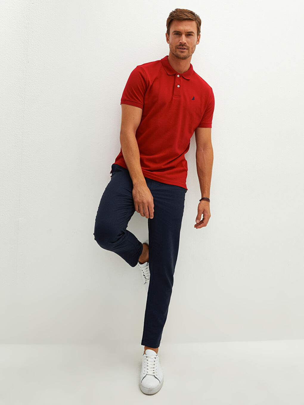 Kırmızı Polo Yaka Kısa Kollu Erkek Tişört-2