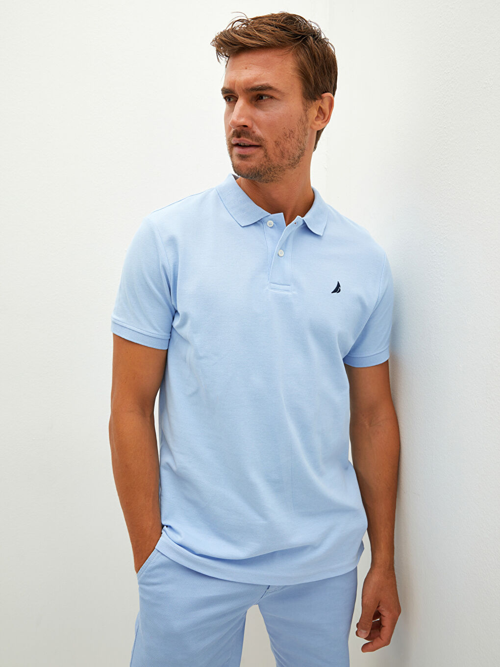 Lila Polo Yaka Kısa Kollu Erkek Tişört-2