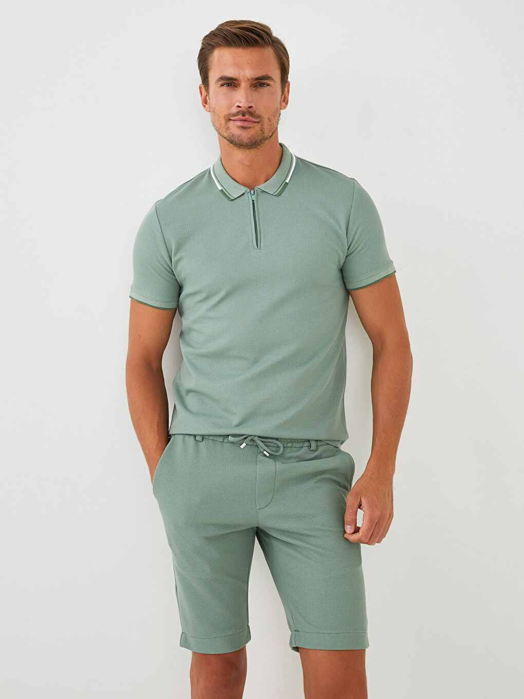 Yeşil Slim Fit Örme Erkek Şort-2