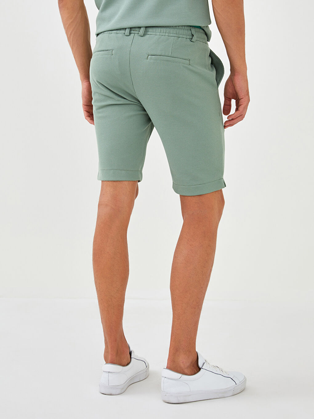 Yeşil Slim Fit Örme Erkek Şort-3