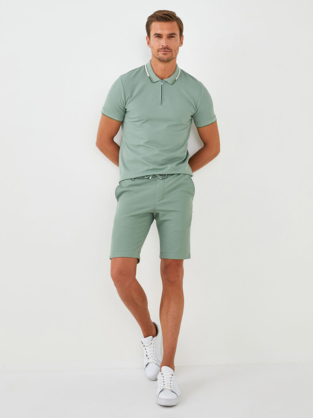 Yeşil Slim Fit Örme Erkek Şort