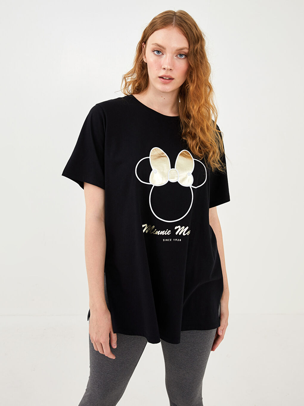 LC WAIKIKI Plus Size Crew Neck Minnie Mouse Printed Short Sleeve Cotton Women's T-Shirt -S1LJ27Z8-CVL