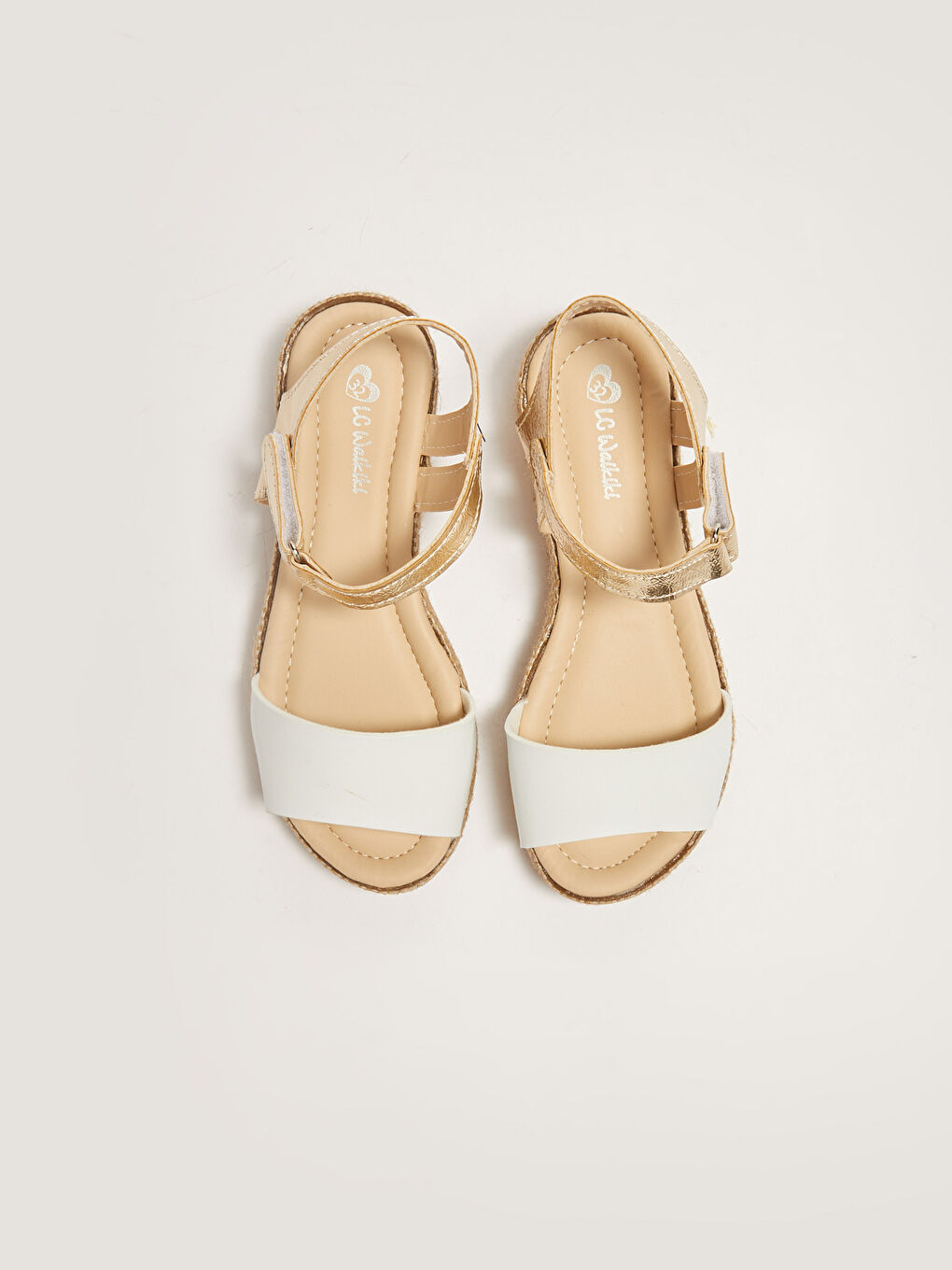 Beyaz Tek Bantlı Hasır Detaylı Cırt Cırtlı Kız Çocuk Sandalet-1