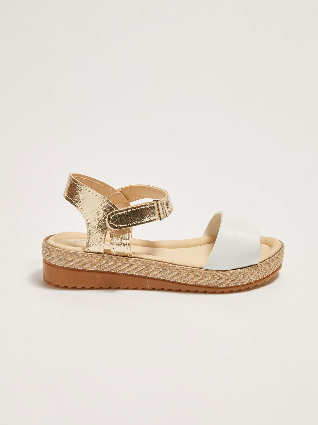 Beyaz Tek Bantlı Hasır Detaylı Cırt Cırtlı Kız Çocuk Sandalet-4