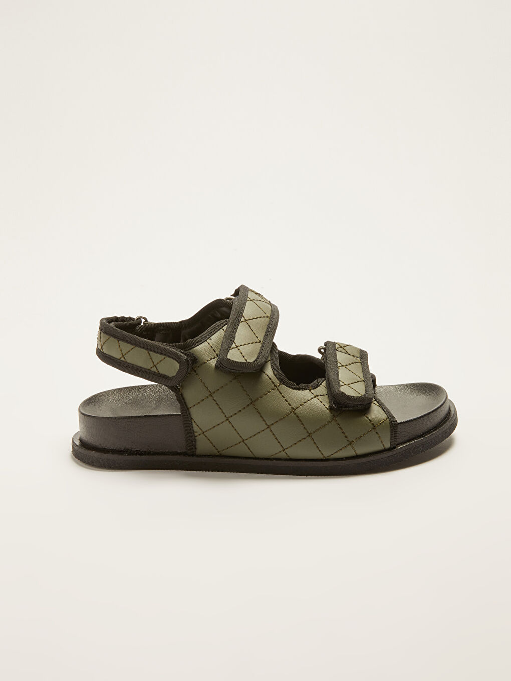 Haki Çift Bantlı Cırt Cırtlı Kadın Sandalet-1