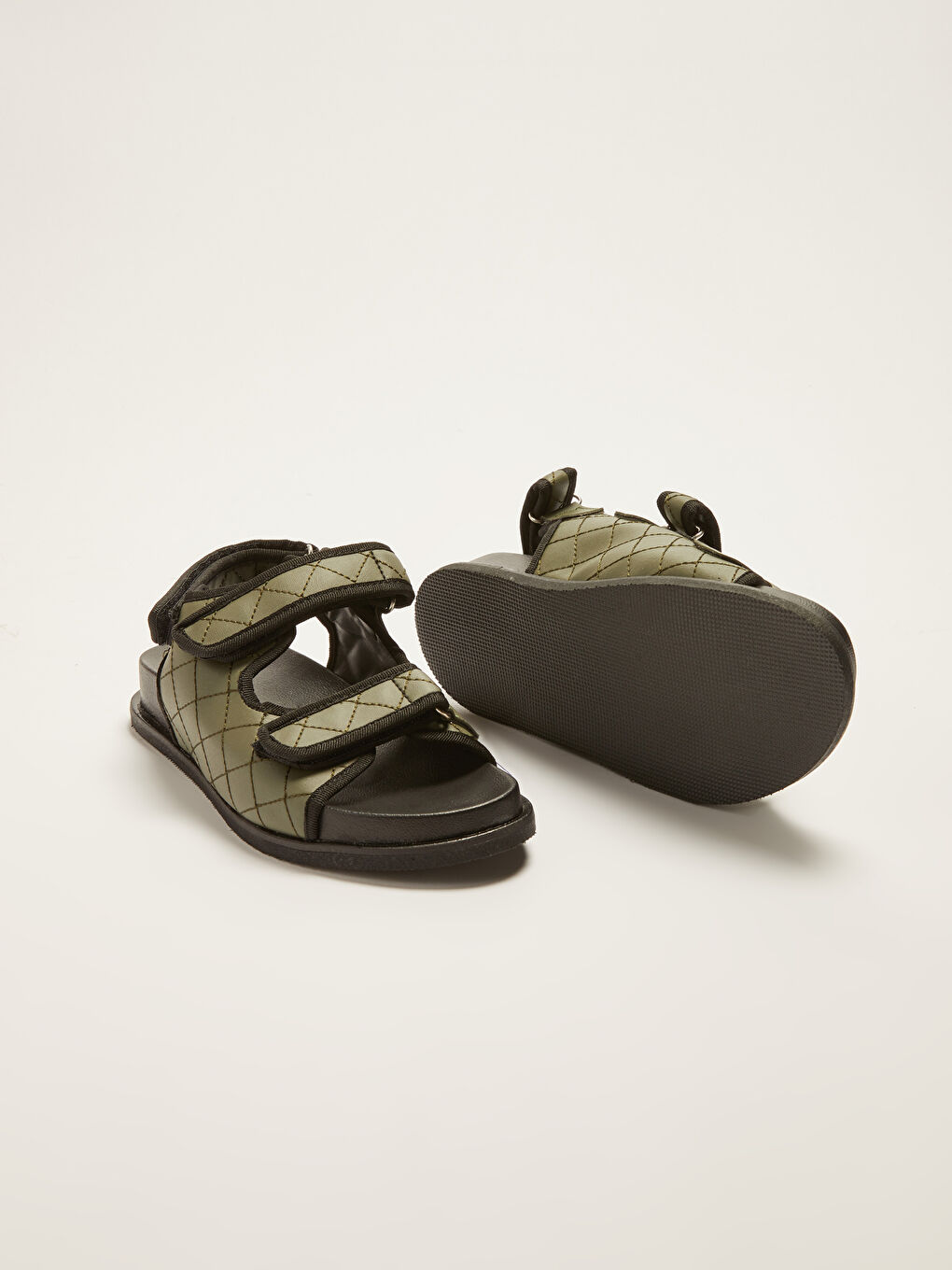 Haki Çift Bantlı Cırt Cırtlı Kadın Sandalet-2