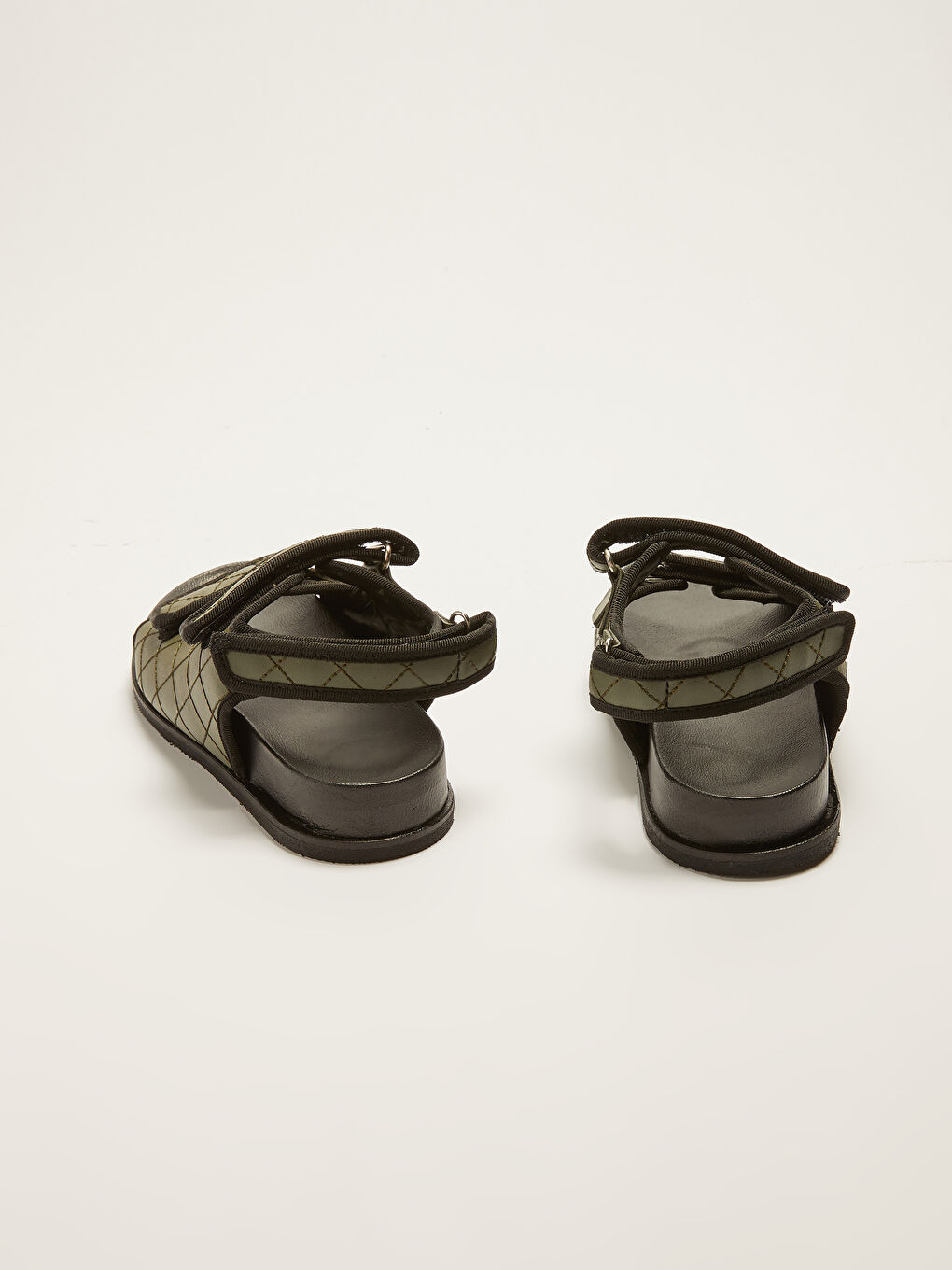 Haki Çift Bantlı Cırt Cırtlı Kadın Sandalet-3