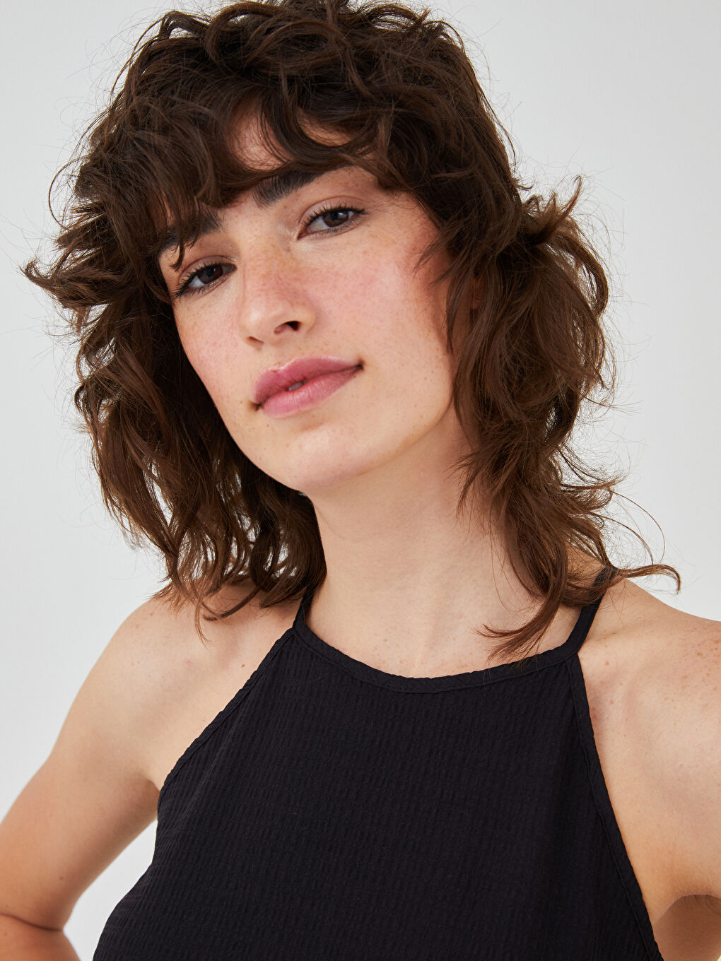 Siyah Bisiklet Yaka Düz Kolsuz A Kesim Kadın Elbise-3