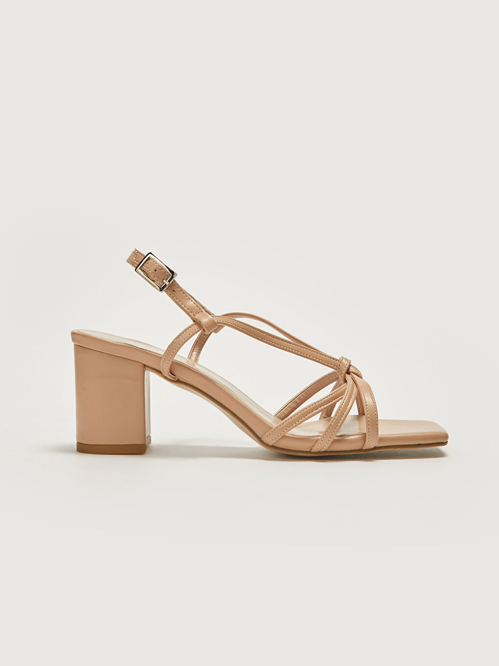Bej Deri Görünümlü Topuklu Kadın Sandalet-2