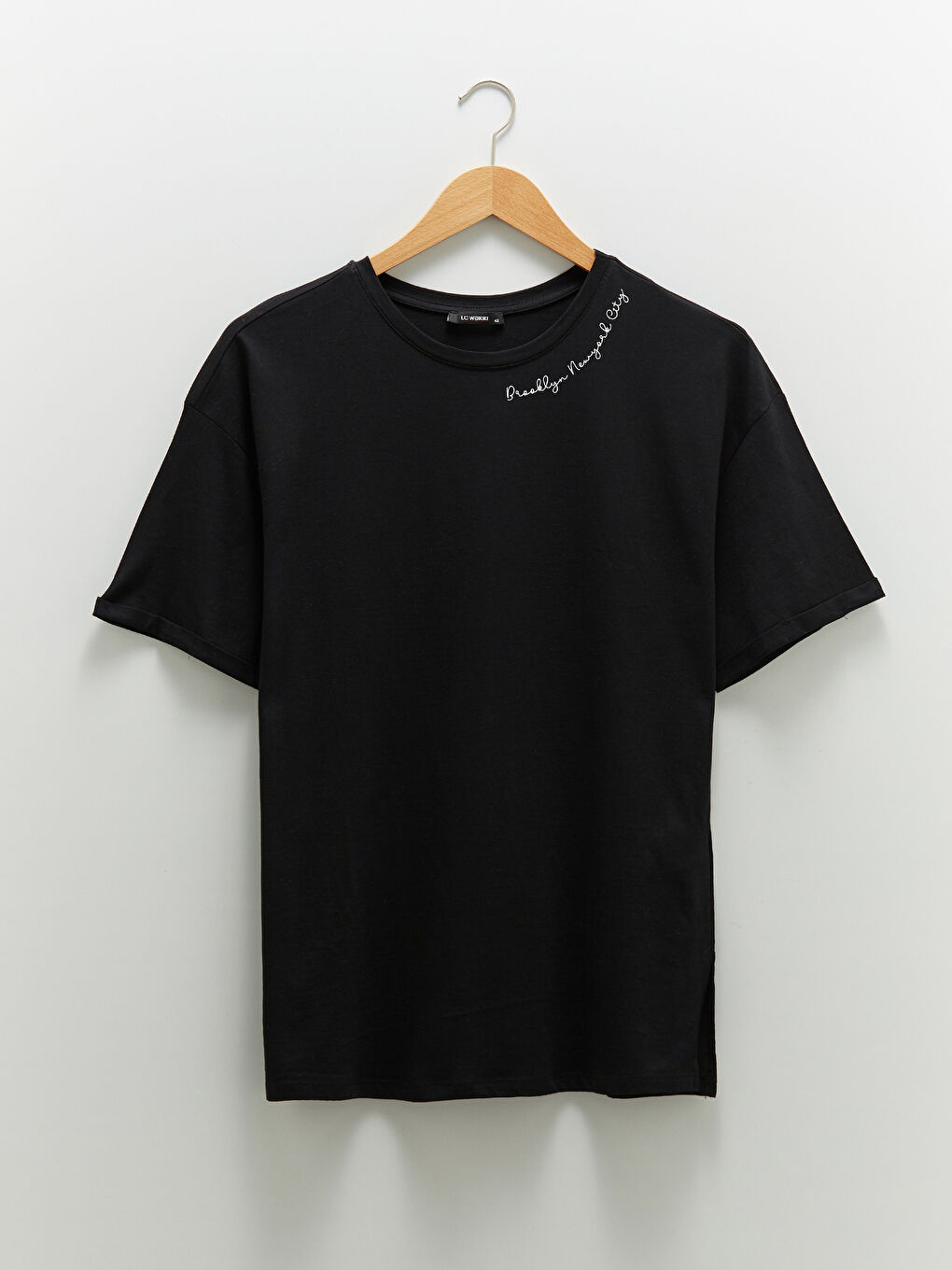 Siyah Büyük Beden Bisiklet Yaka Baskılı Kısa Kollu Pamuklu Kadın Tişört-9