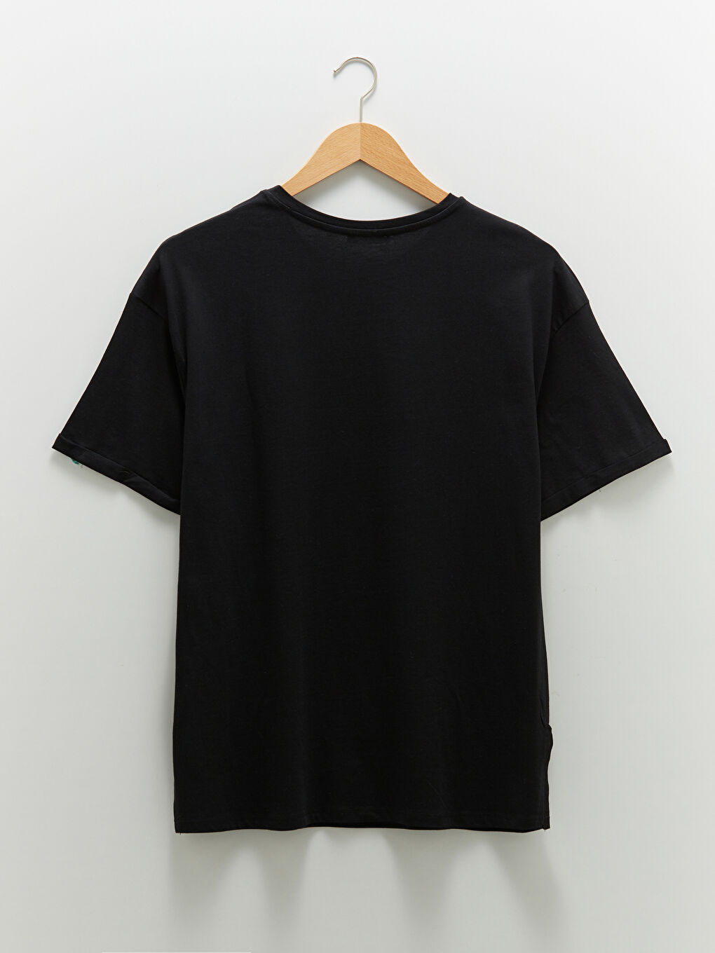 Siyah Büyük Beden Bisiklet Yaka Baskılı Kısa Kollu Pamuklu Kadın Tişört-10