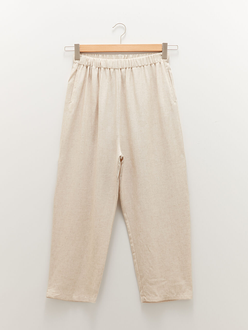 Bej Beli Lastikli Rahat Kalıp Kadın Harem Pantolon-7