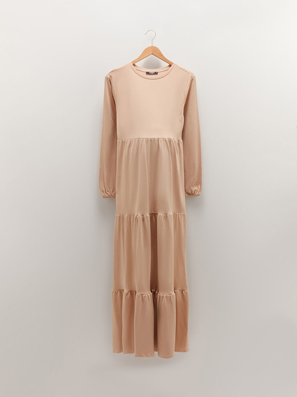 فستان حمل قطني طويل كم طويل بقصة A وخط مستقيم برقبة دائرية-4