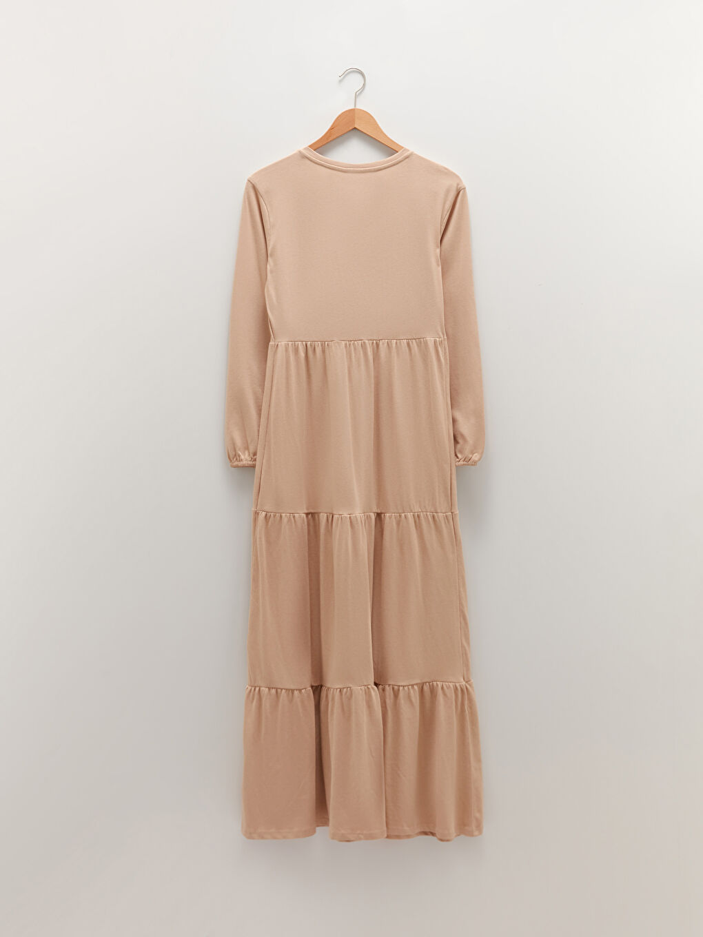 فستان حمل قطني طويل كم طويل بقصة A وخط مستقيم برقبة دائرية-5