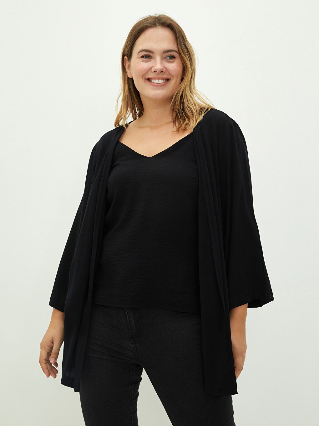 Ζακέτα για Γυναίκες Plus Size Λαιμόκοψη V Κανονική Εφαρμογή Μακρυμάνικο Βισκόζη