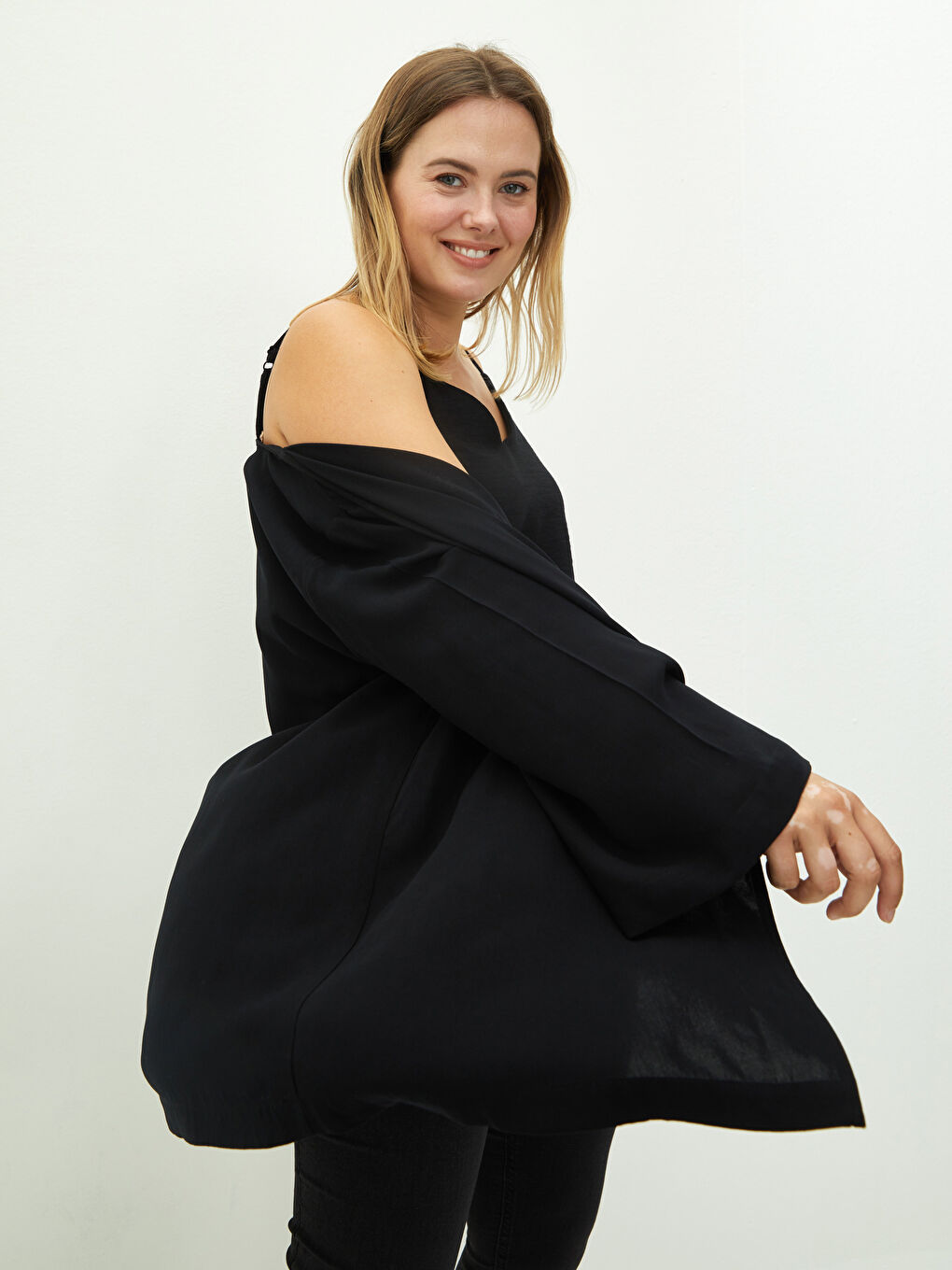 Ζακέτα για Γυναίκες Plus Size Λαιμόκοψη V Κανονική Εφαρμογή Μακρυμάνικο Βισκόζη-1