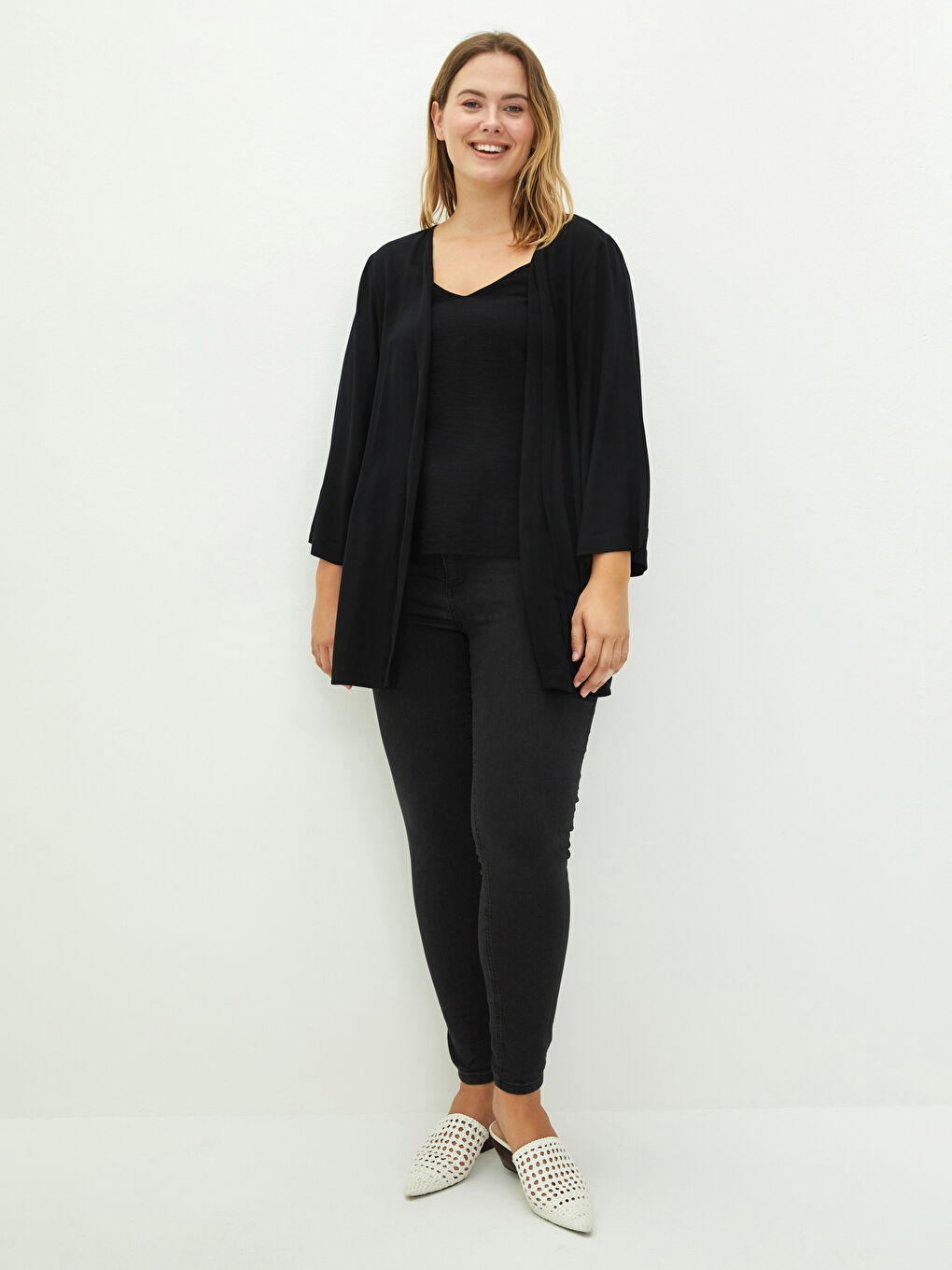 Ζακέτα για Γυναίκες Plus Size Λαιμόκοψη V Κανονική Εφαρμογή Μακρυμάνικο Βισκόζη-2