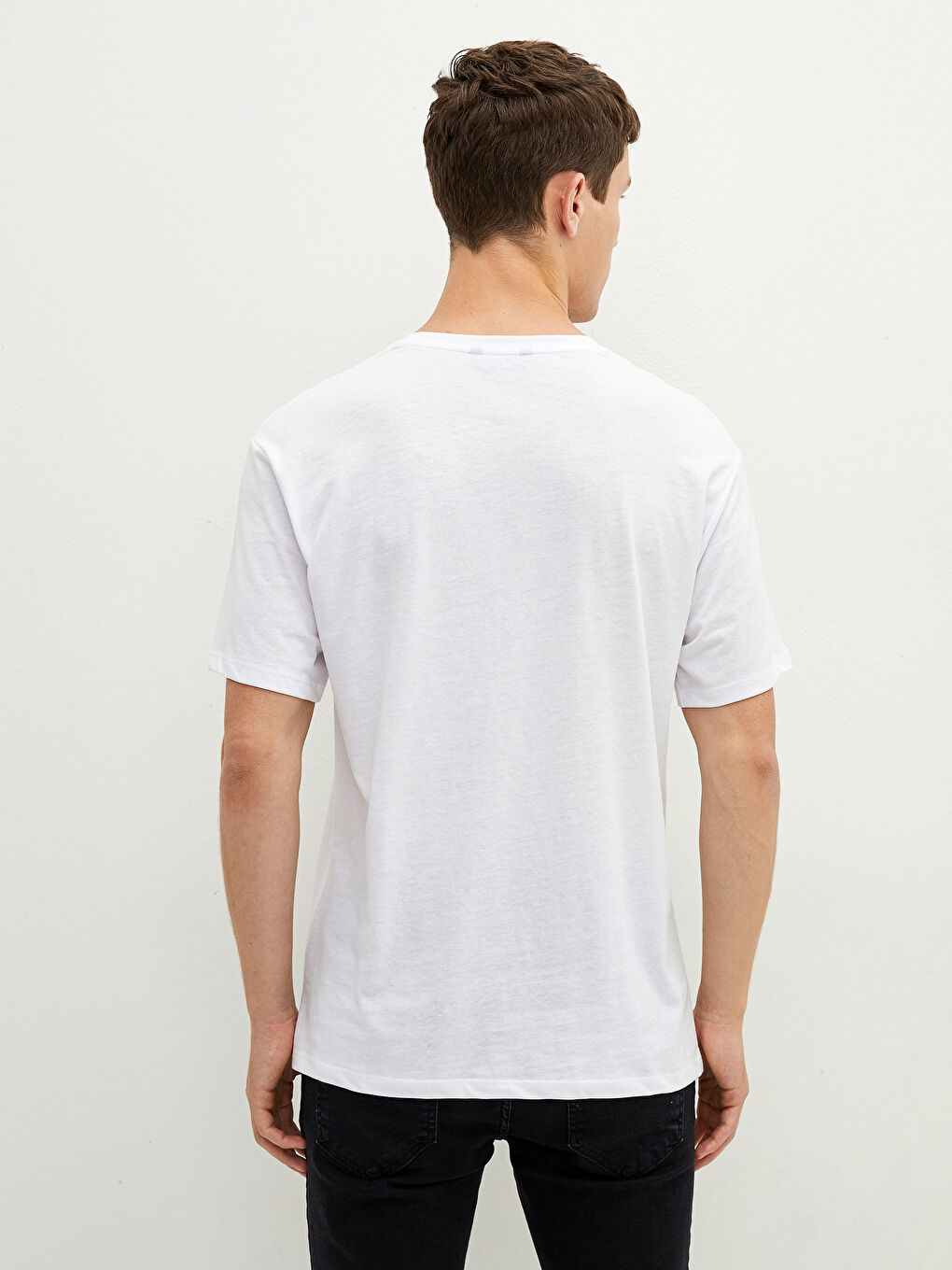 Beyaz Bisiklet Yaka Kısa Kollu Baskılı Penye Erkek Tişört-4