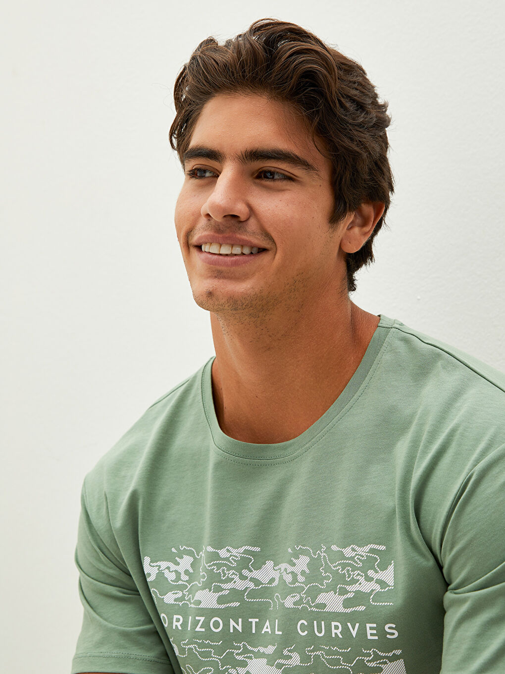 Yeşil Bisiklet Yaka Kısa Kollu Baskılı Penye Erkek Tişört-1