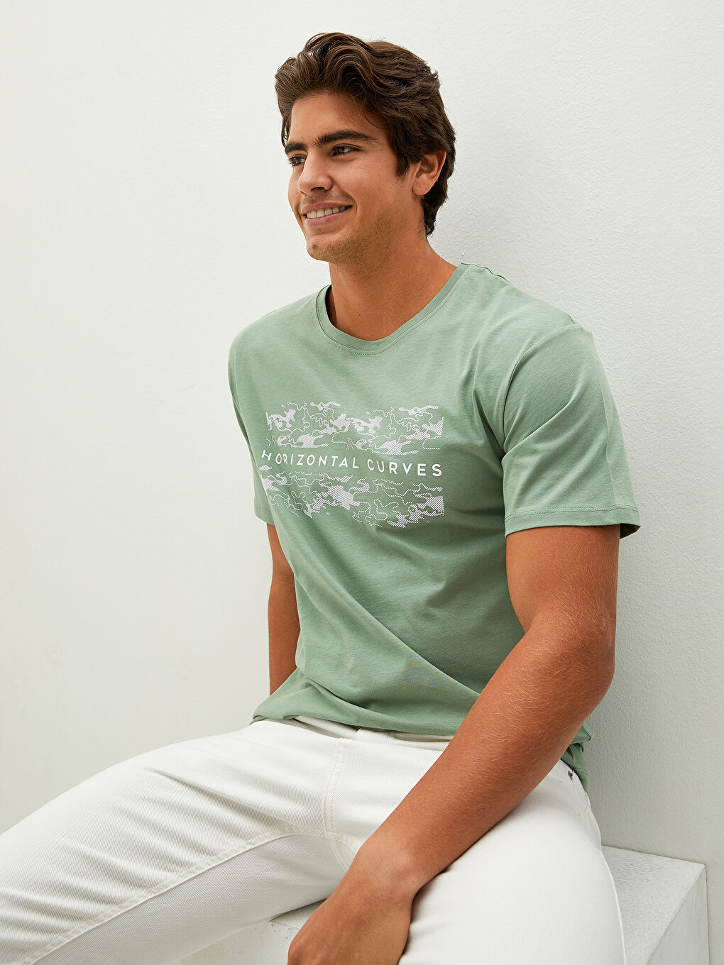 Yeşil Bisiklet Yaka Kısa Kollu Baskılı Penye Erkek Tişört-4