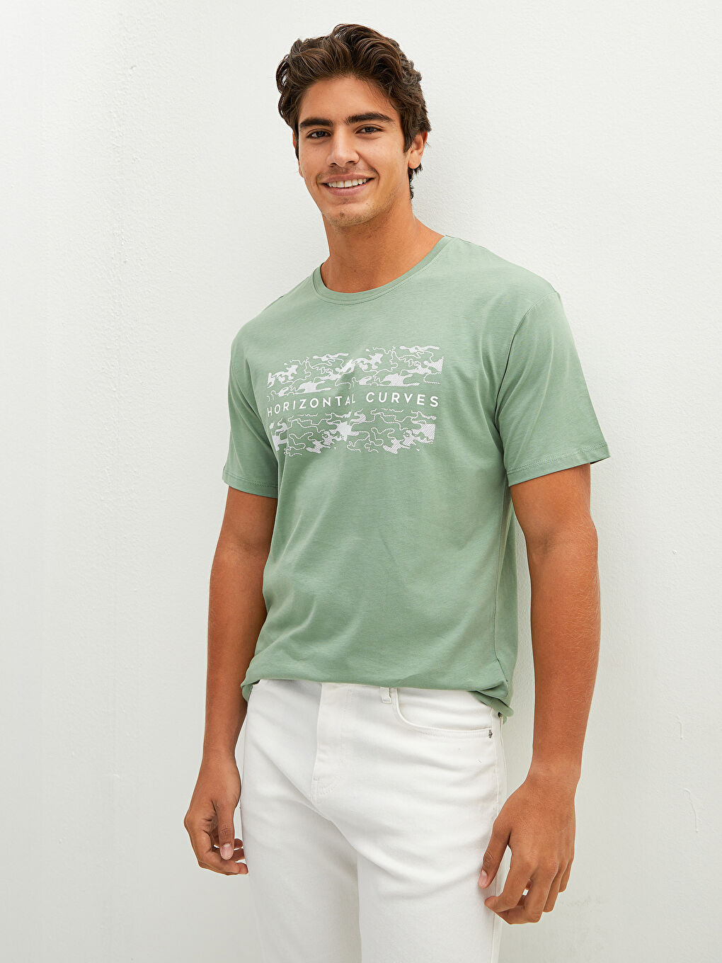 Yeşil Bisiklet Yaka Kısa Kollu Baskılı Penye Erkek Tişört
