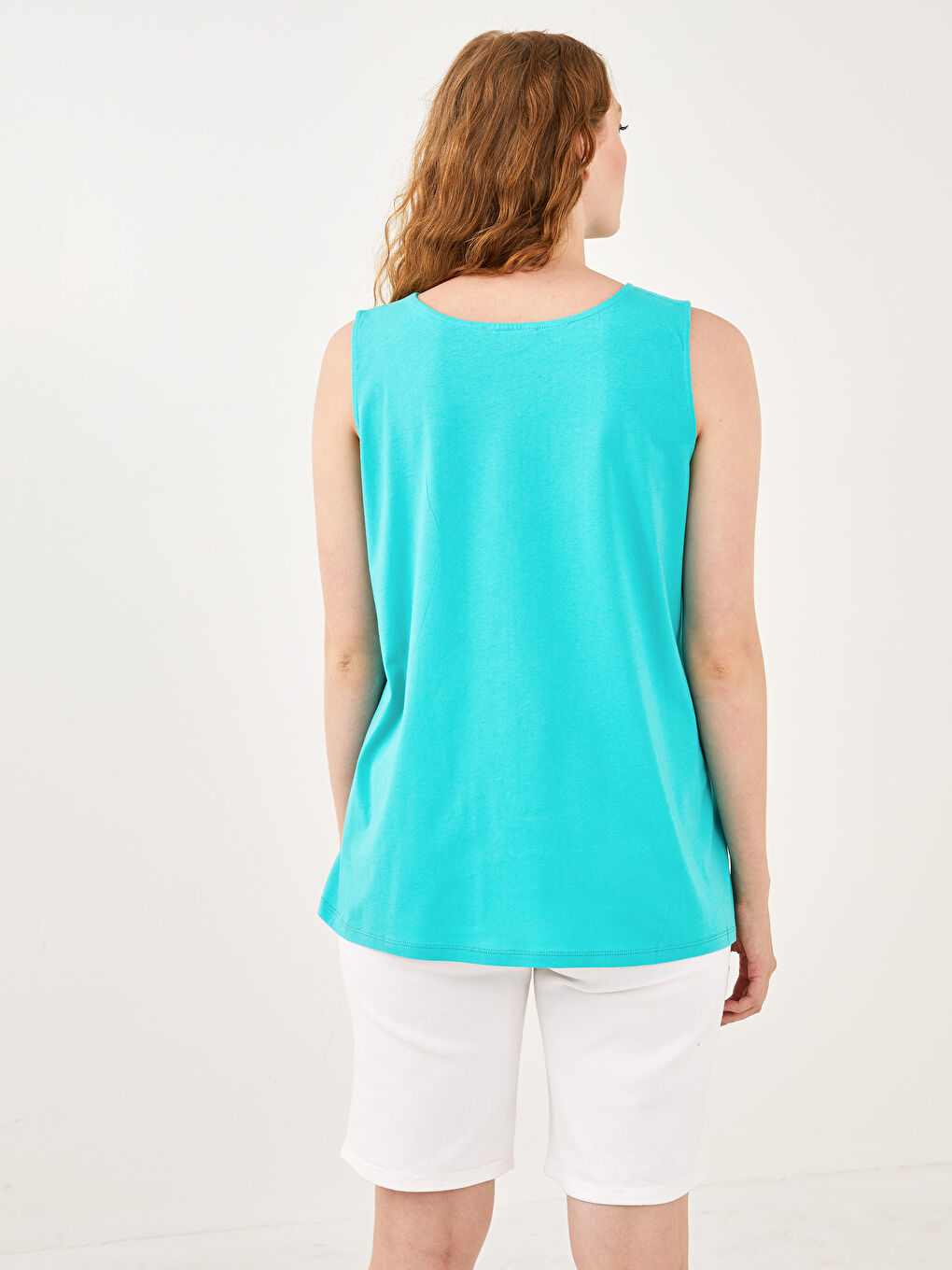 Plus Size U Neck Sleeveless Plain Cotton Women's Singlet-4