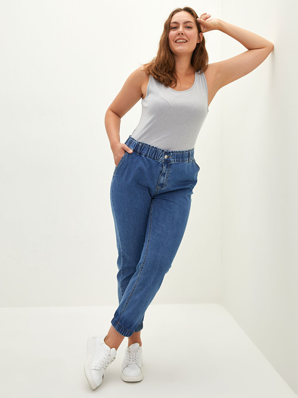 İndigo Büyük Beden Jogger Kadın Jean Pantolon