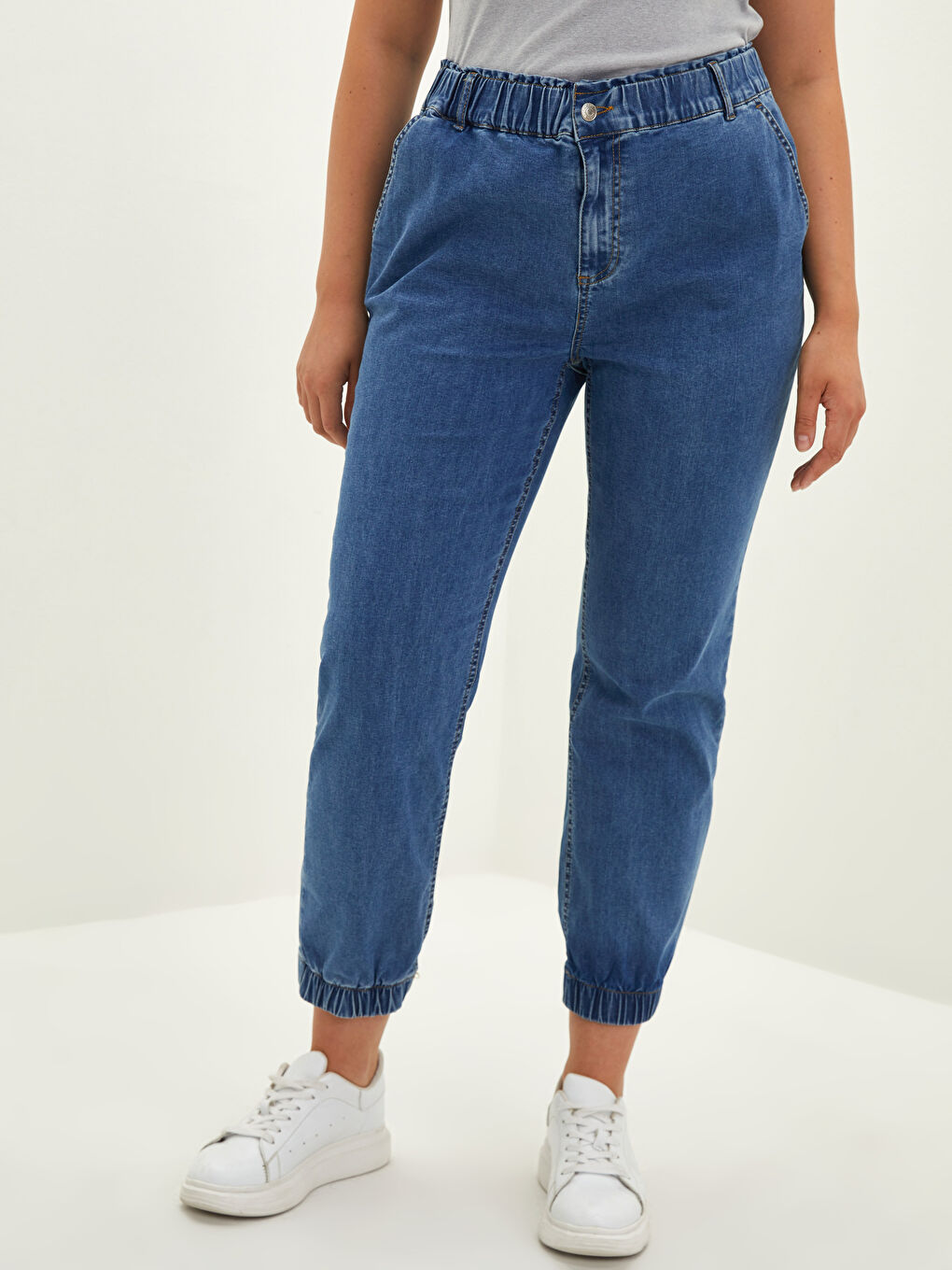 İndigo Büyük Beden Jogger Kadın Jean Pantolon-2