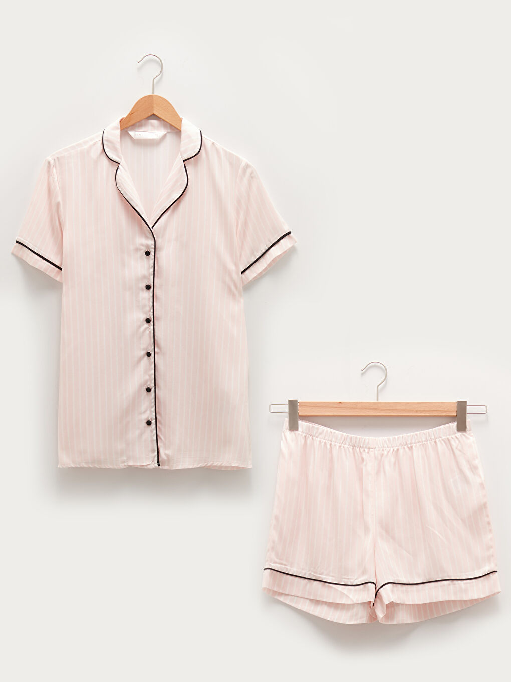 Shirt Collar Striped Short Sleeve Viscose Women's Short Pajamas Set-5