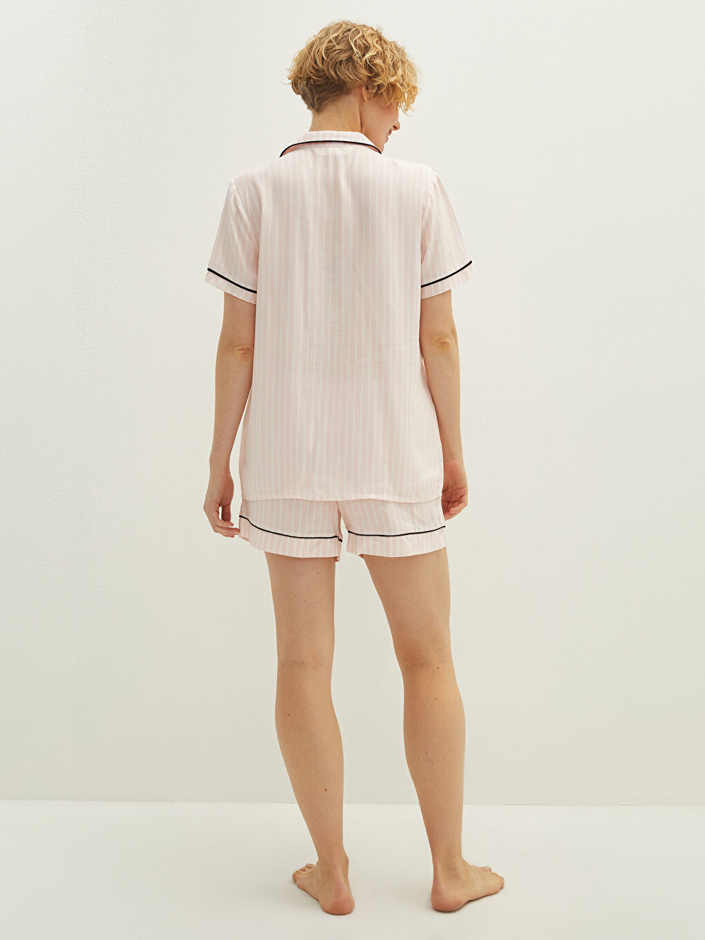Shirt Collar Striped Short Sleeve Viscose Women's Short Pajamas Set-4