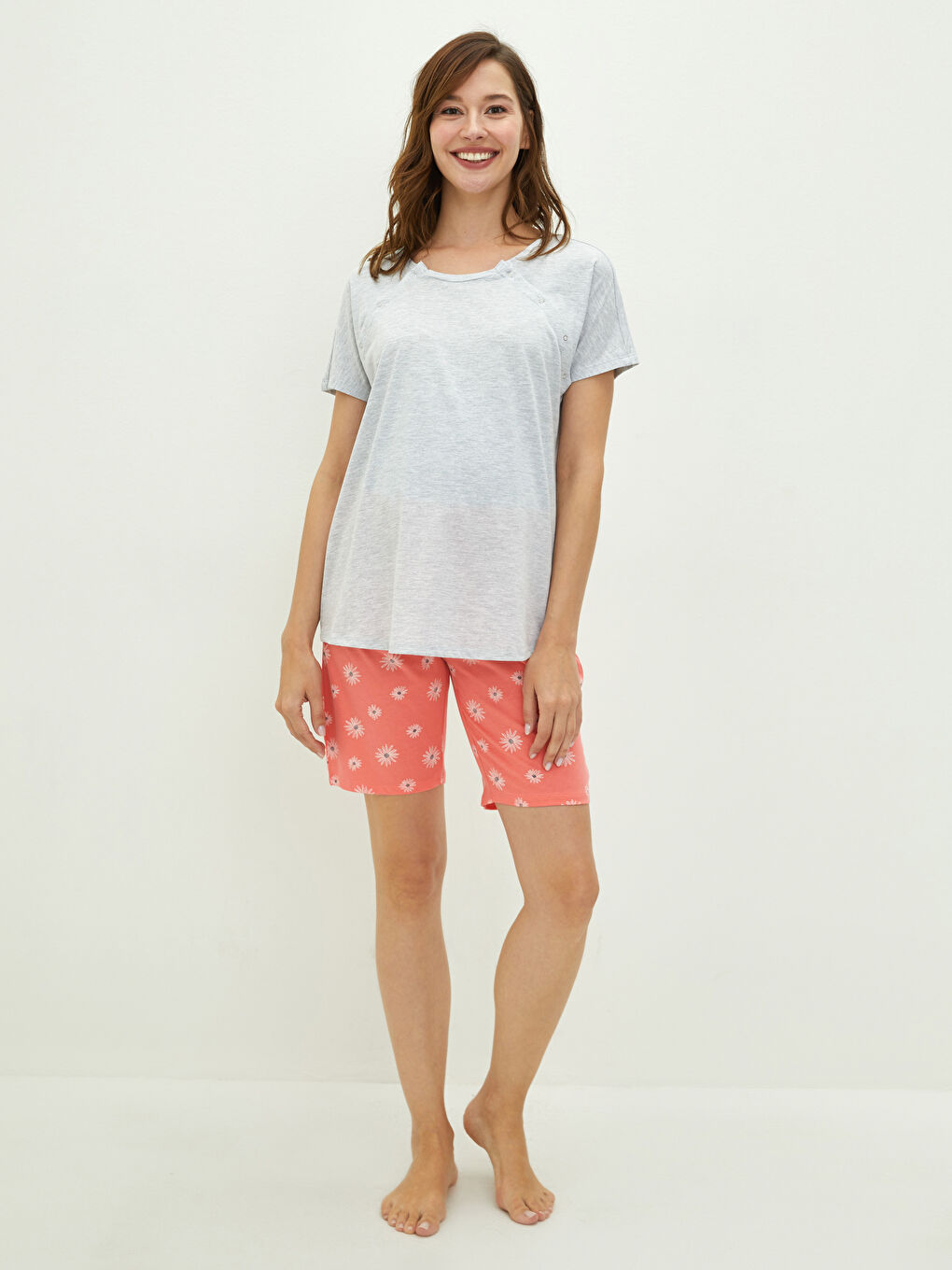 LCW DREAM Rundhalsausschnitt Gerade Kurzarm Mutterschaft Shorts Pyjama-Set -S1LN24Z8-LR8