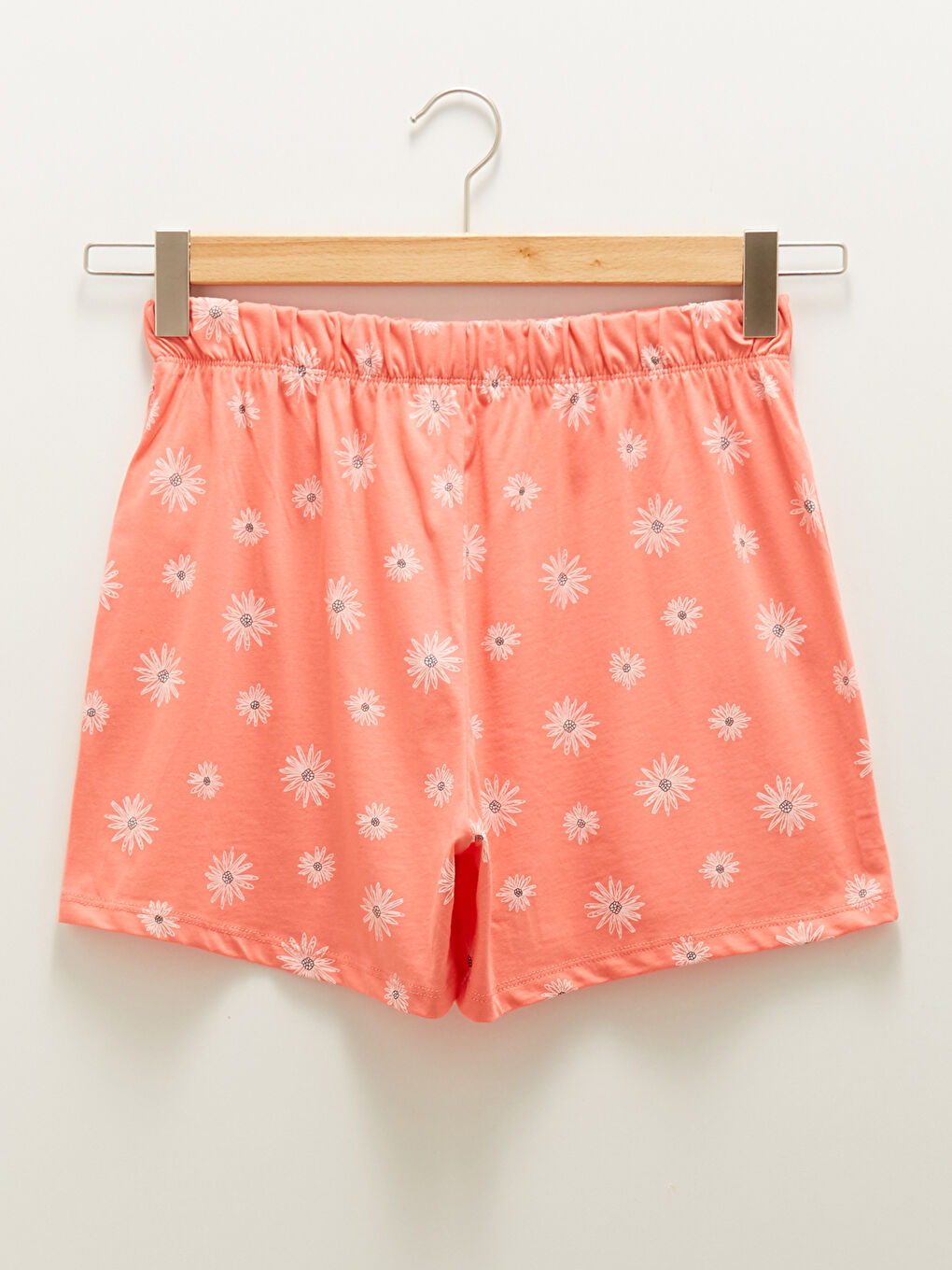 Mercan Bisiklet Yaka Çiçekli Kısa Kollu Pamuklu Kadın Şortlu Pijama Takımı-9