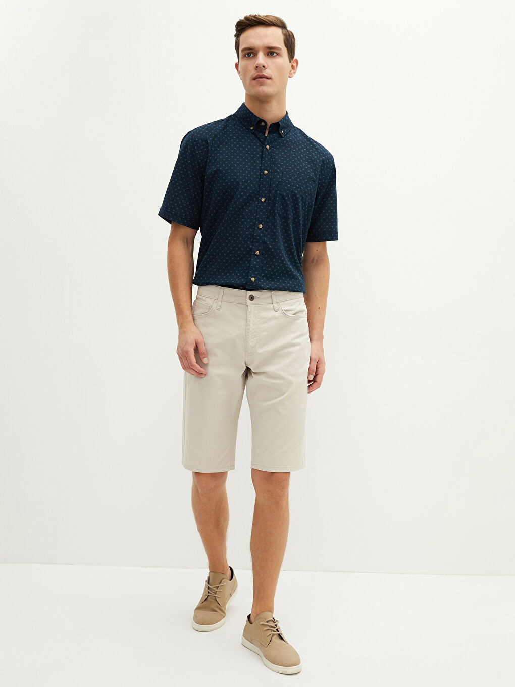 Lacivert Regular Fit Kısa Kollu Poplin Erkek Gömlek-2