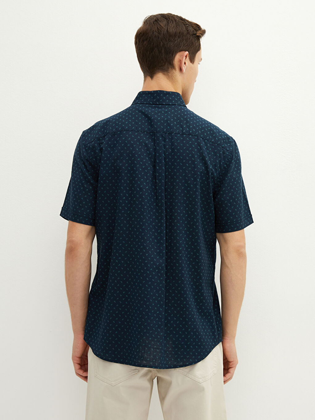 Lacivert Regular Fit Kısa Kollu Poplin Erkek Gömlek-3