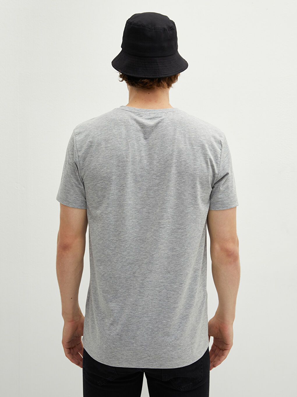 Gri Bisiklet Yaka Kısa Kollu Baskılı Penye Erkek Tişört-4