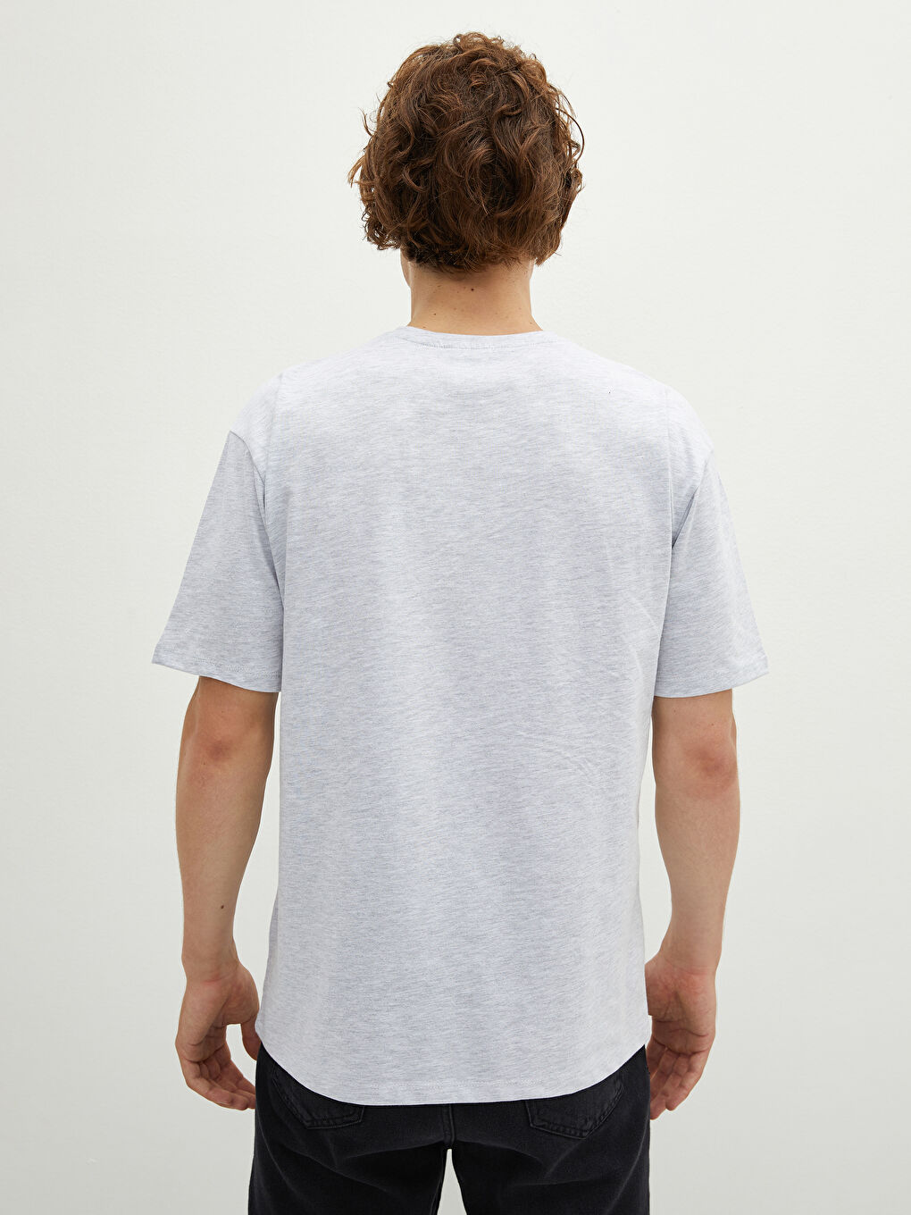 Gri Bisiklet Yaka Kısa Kollu Baskılı Penye Erkek Tişört-4