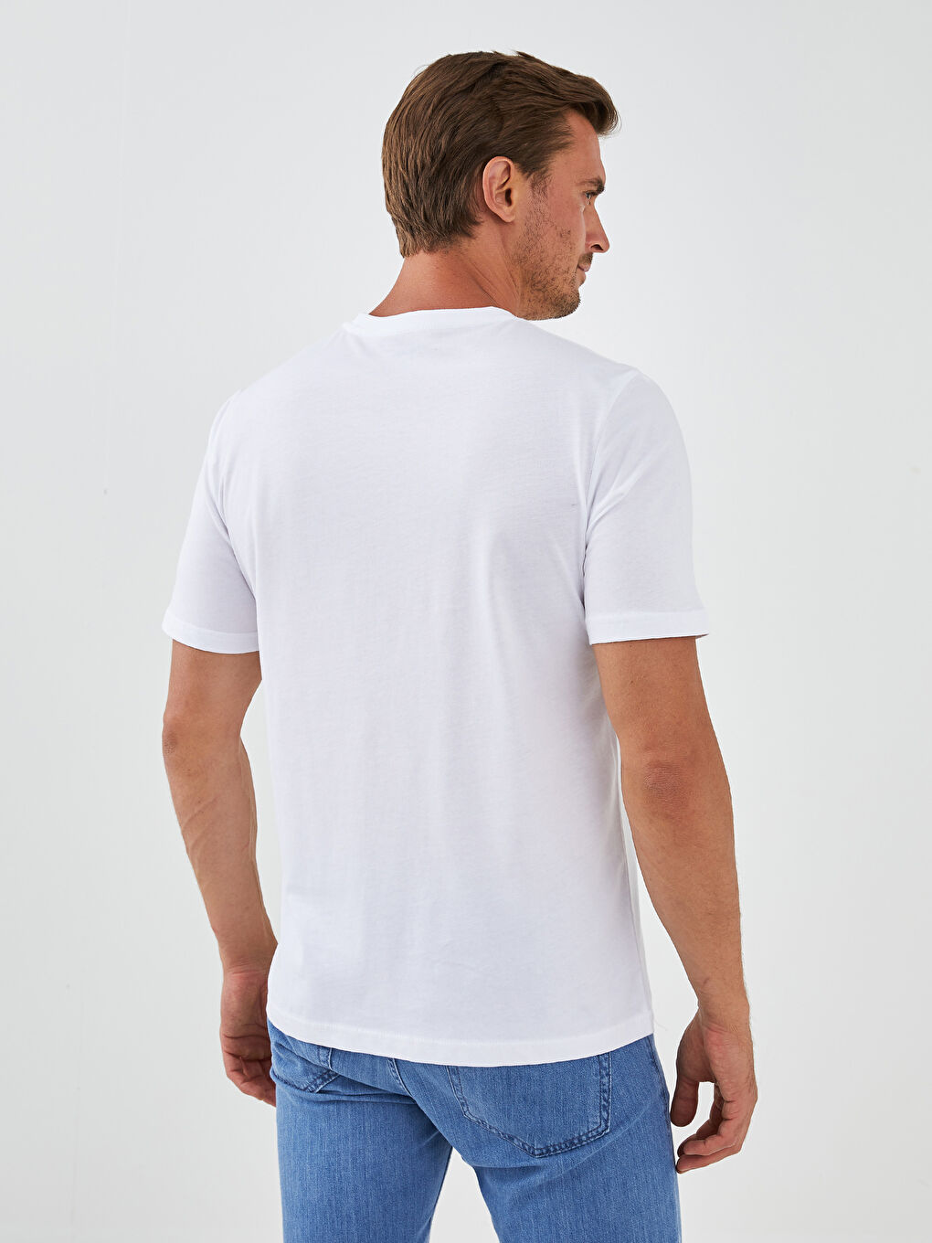 Beyaz Bisiklet Yaka Kısa Kollu Yunus Emre Söz Baskılı Penye Erkek Tişört-4