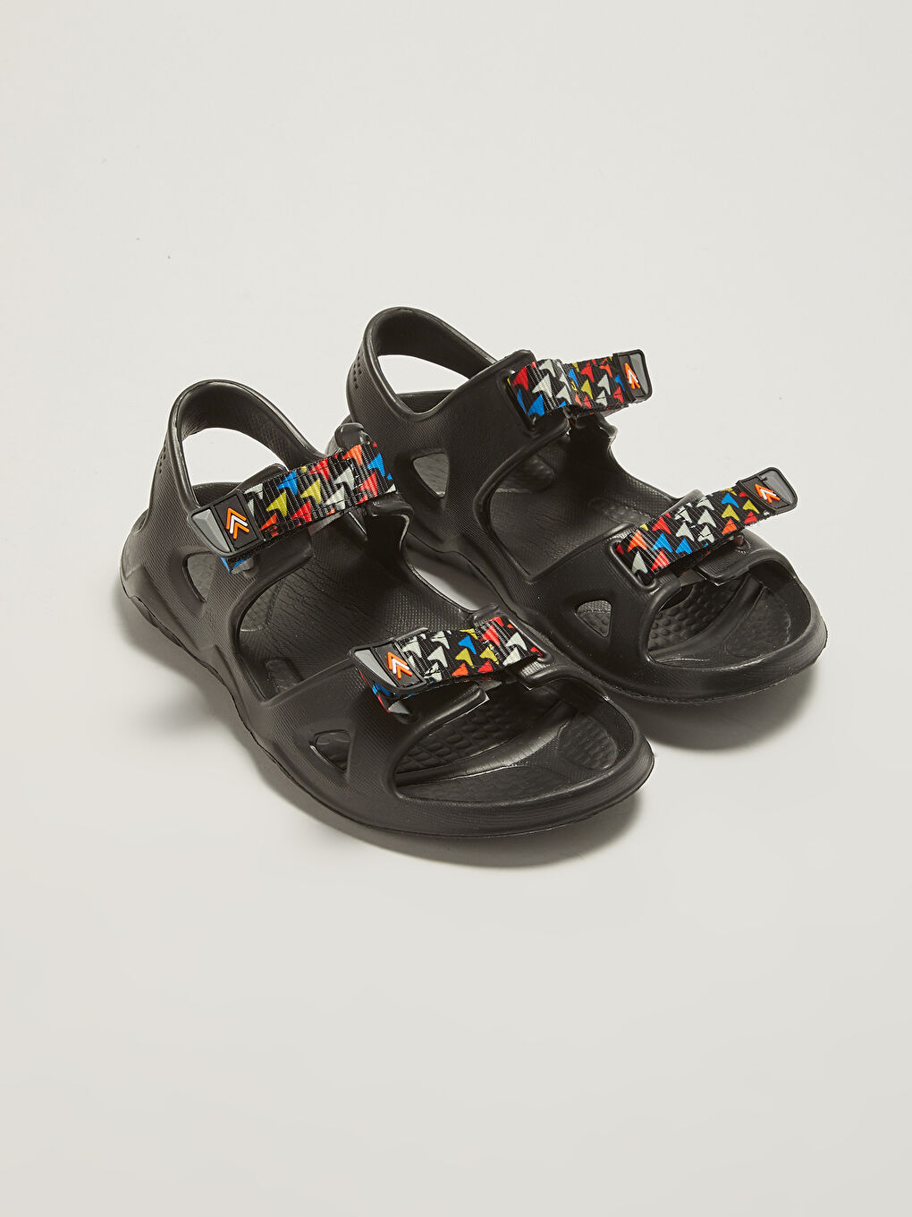 Siyah Çift Bantlı Cırt Cırtlı Erkek Çocuk Sandalet