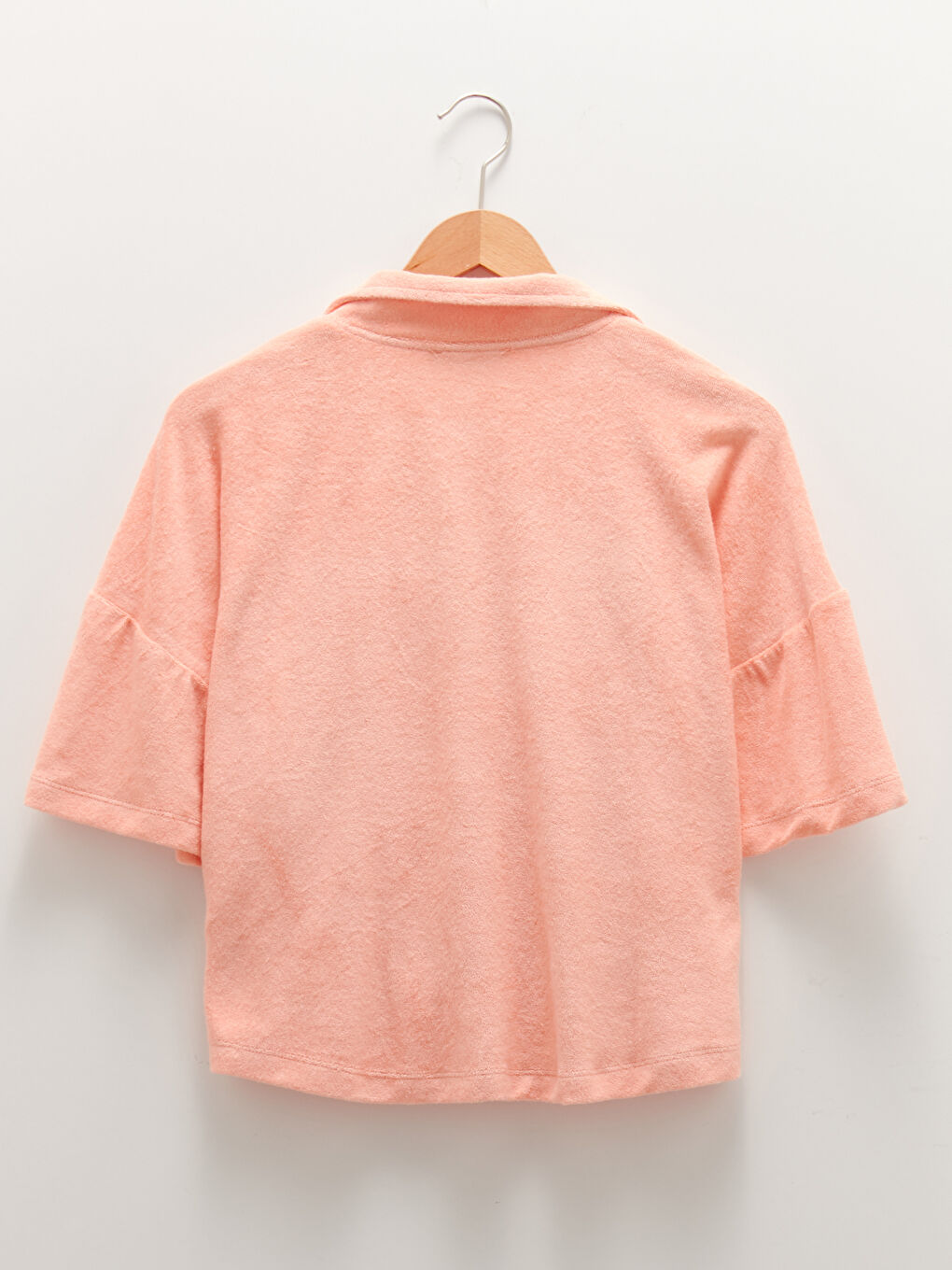 Mercan Gömlek Yaka Düz Kısa Kollu Havlu Kumaşı Kadın Ceket-6