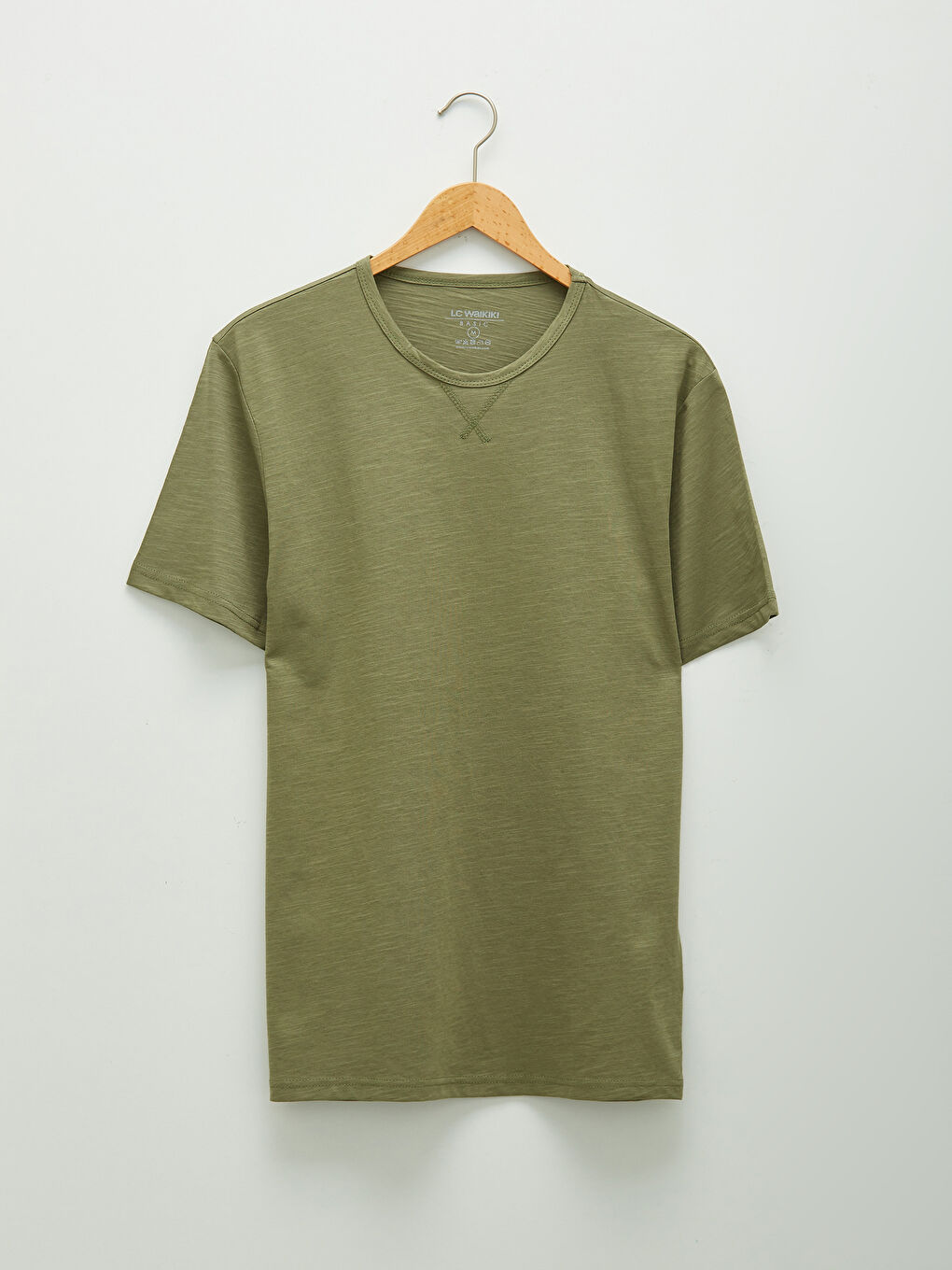 Haki Bisiklet Yaka Kısa Kollu Basic Penye Erkek Tişört-5