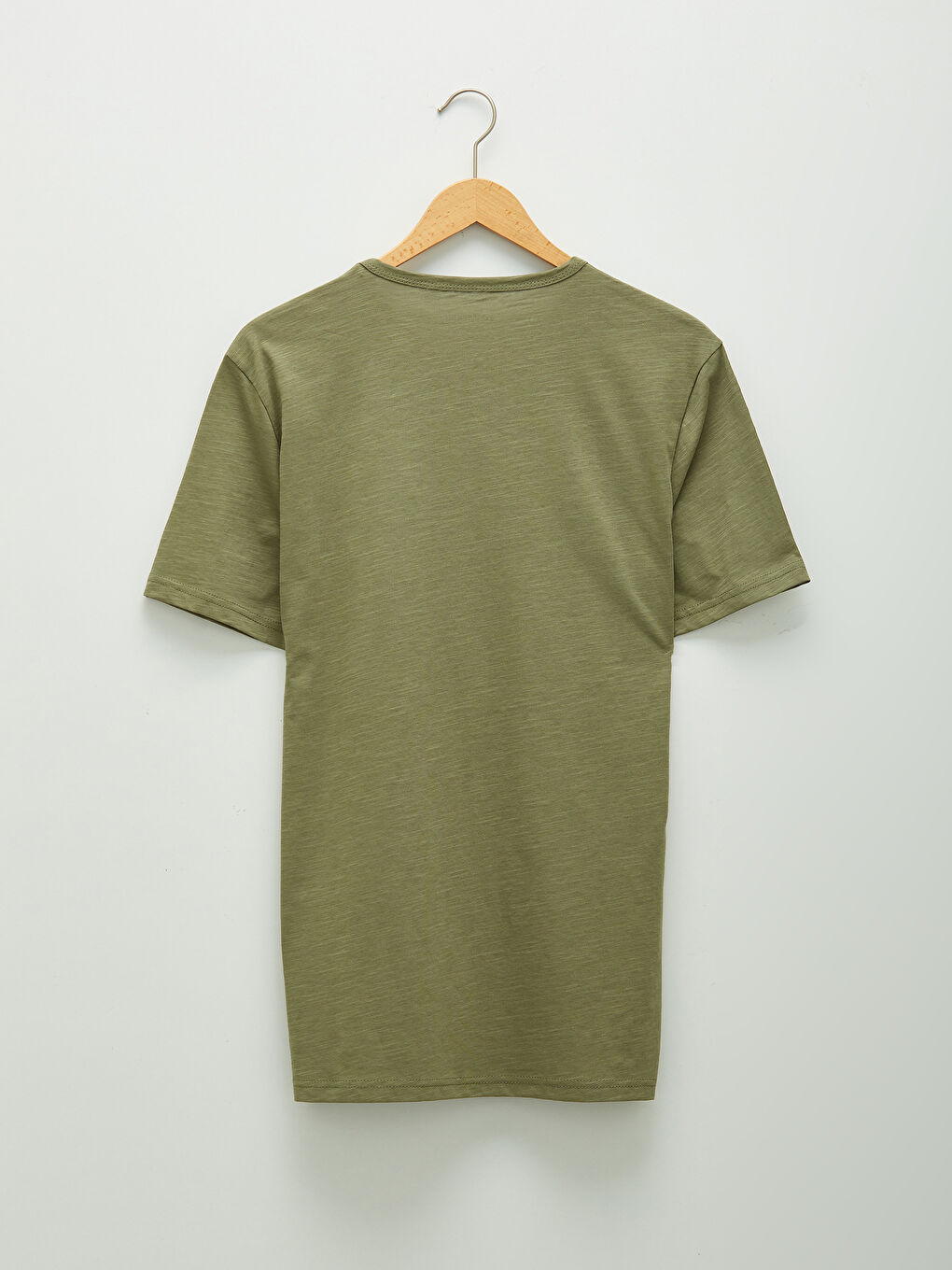 Haki Bisiklet Yaka Kısa Kollu Basic Penye Erkek Tişört-6