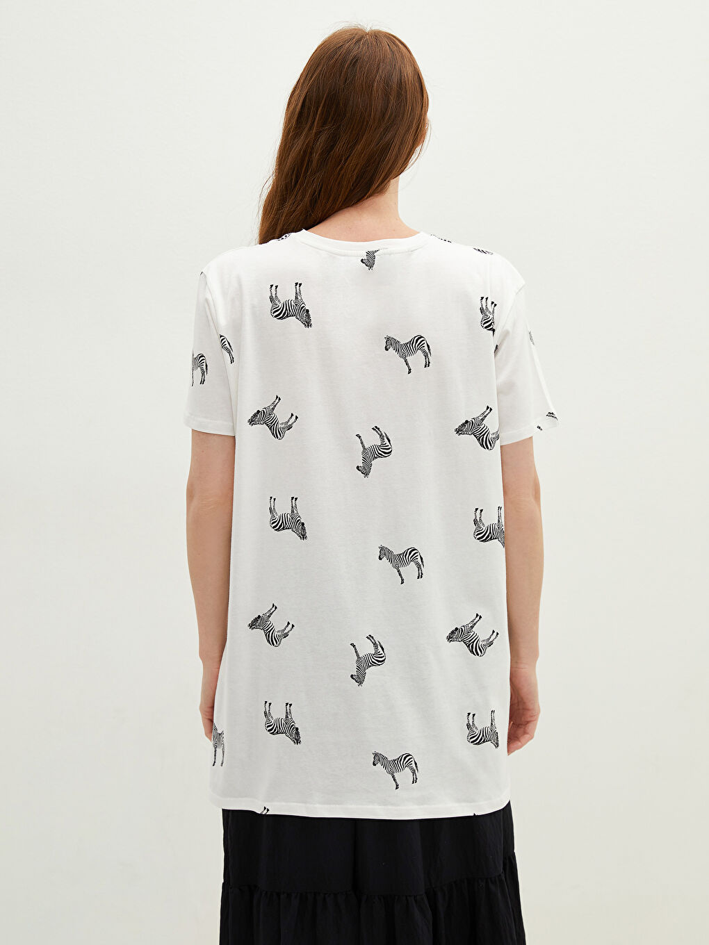 Tunika od pamuka sa okruglim izrezom, štampana, kratkih rukava za žene-2